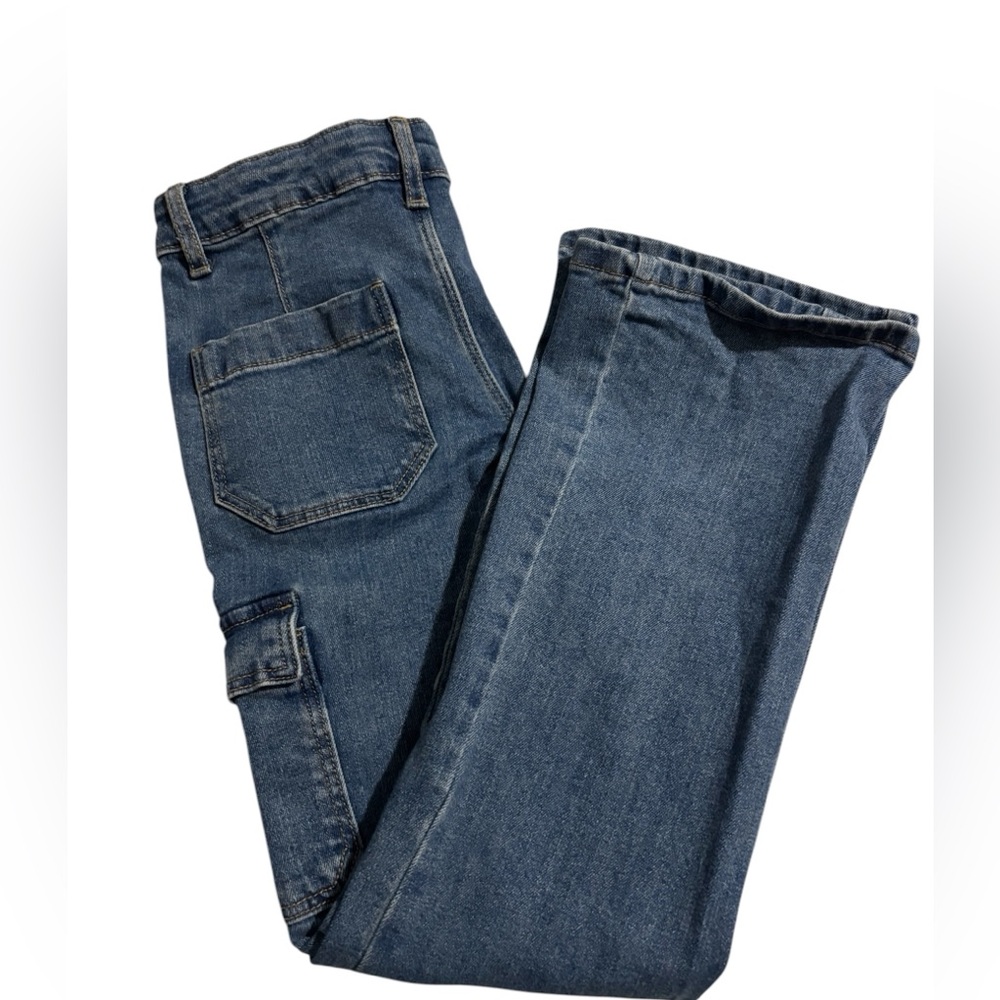 Girls slight flare cargo Blue Jeans. Size 10